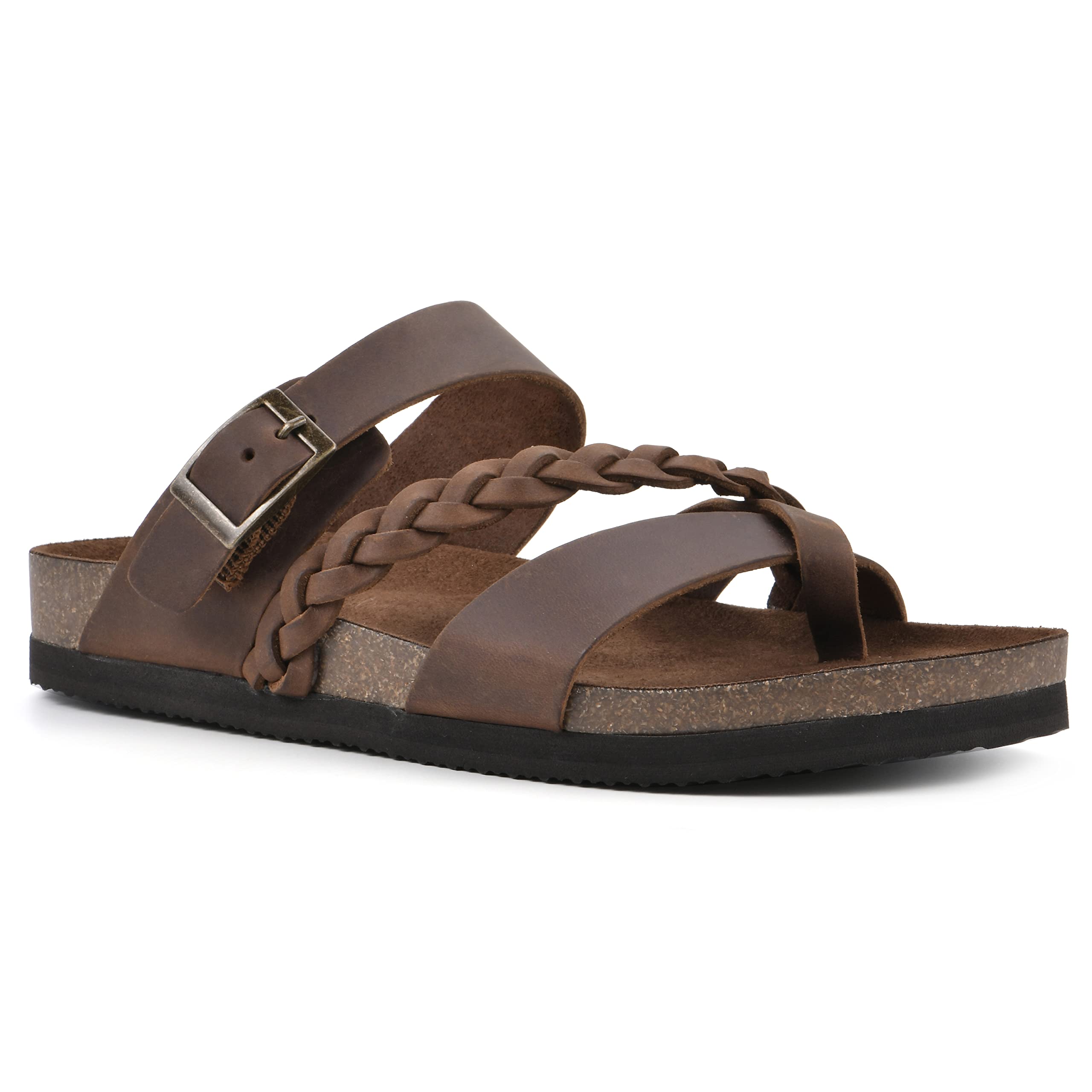 WHITE MOUNTAIN Shoes Hazy Footbed Sandal, Brown/Leather, 8 M