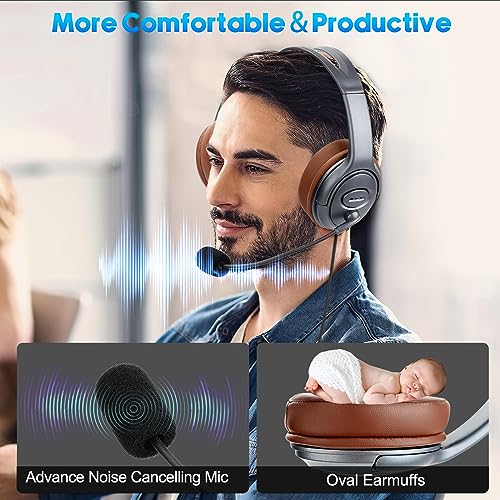 EMAIKER USB Type C Headphones Over Ear Headphone USB C Headset with Noise Cancelling Microphone with Mic Mute Button Audio Control, Works with PC Laptop Cell Phones