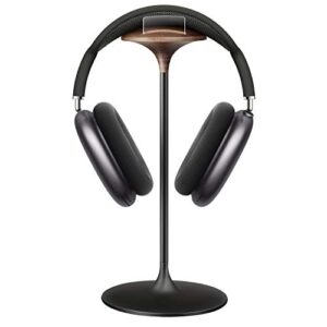 headphone stand, walnut wood & aluminum headset stand, nature walnut gaming holder for airpods max, beats, bose, sennheiser, sony, audio-technica and more (black)