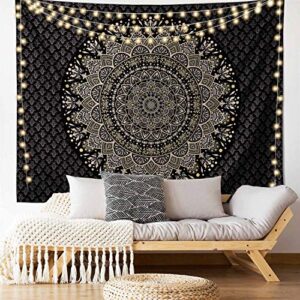 Edeesky Black Golden Mandala Tapestry Wall Hanging Psychedelic Medallion Wall Tapestry Aesthetic Indian Hippie Wall Decor Bohemian Wall Art Boho Home Decoration for Bedroom,Living Room,Dorm