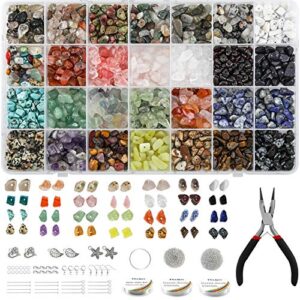 ybxjges1330pcs irregular crystal chips, natural gemstone beads kit with jump rings earring hooks pendants charms wire for diy bracelet necklace earring jewelry making supplies
