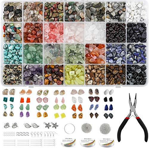 Ybxjges1330Pcs Irregular Crystal Chips, Natural Gemstone Beads Kit with Jump Rings Earring Hooks Pendants Charms Wire for DIY Bracelet Necklace Earring Jewelry Making Supplies
