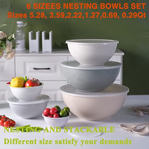 Umite Chef Nesting Mixing Bowls Set with Airtight Lids, 18 Piece Plastic, Includes Measuring Cups, Mixing Bowl Set Great for Mixing, Baking, Serving, Dishwasher (Khaki)