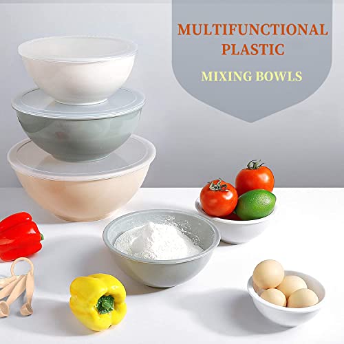 Umite Chef Nesting Mixing Bowls Set with Airtight Lids, 18 Piece Plastic, Includes Measuring Cups, Mixing Bowl Set Great for Mixing, Baking, Serving, Dishwasher (Khaki)