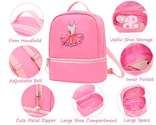 Dorlubel Cute Ballet Dance Backpack Tutu Dress Dance Bag with Key Chain Girls (Pink7 of dress) One_Size