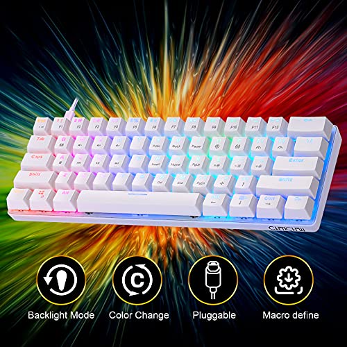 60% Mechanical Keyboard Gaming RGB Backlit with app Compact 61 Key Portable Mini Keyboard Blue MX Switch Compatible with Windows iMac Laptop PC Computer Office Gamer(White)