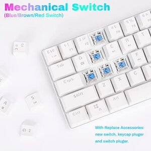 60% Mechanical Keyboard Gaming RGB Backlit with app Compact 61 Key Portable Mini Keyboard Blue MX Switch Compatible with Windows iMac Laptop PC Computer Office Gamer(White)