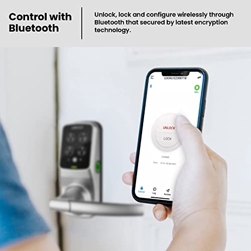 Lockly Secure Plus, Bluetooth Smart Door Lock, Keyless Entry Door Lock, PIN Genie® Keypad, 3D Biometric Fingerprint Sensor, Auto Lock - Satin Nickel (PGD628FYSN)