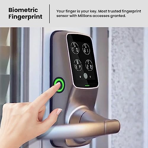 Lockly Secure Plus, Bluetooth Smart Door Lock, Keyless Entry Door Lock, PIN Genie® Keypad, 3D Biometric Fingerprint Sensor, Auto Lock - Satin Nickel (PGD628FYSN)