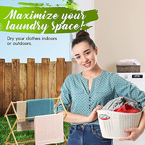 Bartnelli Bamboo Laundry Drying Rack for Clothes, Wood Clothing Dryer, Extreme Stability, Heavy Duty Built, Foldable, Collapsible Space Saving | Indoor-Outdoor Use - Pre-Assembled (X-Large - BDR-552)