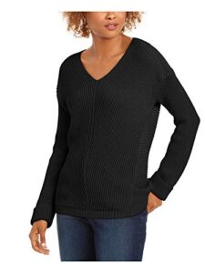 charter club womens black textured solid long sleeve v neck t-shirt sweater size xs