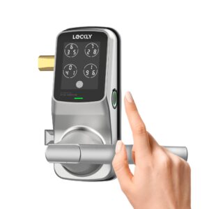 lockly duo interconnected deadbolt+latch (pgd678w), front door handle and deadbolt set, 3d biometric fingerprint sensor, pin genie® keypad, app remote control (satin nickel)