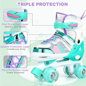 Luyata Roller Skates for Girls Boys Adjustable, 4 Size Ages 6-12 & 3-5, Kids Roller Skates with Light Up 8 Shining Wheels, 3 Color Shining Roller Skates for Toddlers Boys Girls Beginners