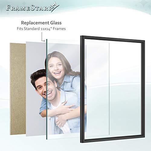 FrameStarr 11x14 Heat-Strengthened Glass, Crystal Clear, Shatterproof & Scratch Proof Picture Frame Replacement Glass, Semi-Tempered Glass Cover Sheet