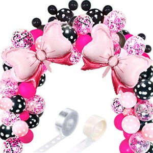 119 mouse balloon garland arch kit includes pink bow foil balloons, pink rose red black dot latex balloons with balloon strip and glue points for mouse theme party baby shower birthday wedding decor