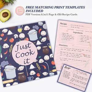 Recipe Binder Kit - 3 Ring Full Page Recipe Book Binder 8.5"x11" with 60 Page Protectors, 12 Dividers and Labels for Family Recipe Organizer, Grain Design