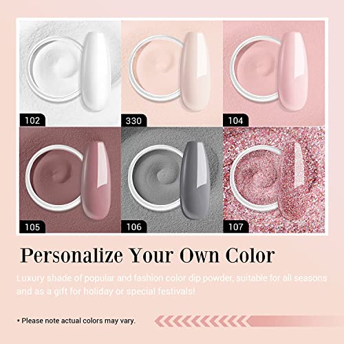 AZUREBEAUTY Dip Powder Nail Set, 6 Colors Classic Nude Collection Skin Tone Glitter Pastel Dipping Powder Starter Kit French Nail Art Manicure DIY Salon Home Gifts for Women, No Need Nail Lamp Cured