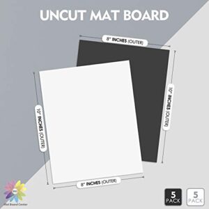 Mat Board Center, 10 Pack, Uncut Mat Backing Board Matboard - Full Sheet - for Art, Prints, Photos, Prints and More (White/Black Color, 8x10)