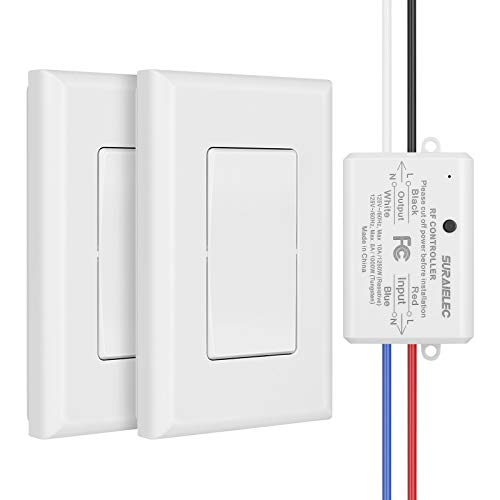 Suraielec 3 Way Wireless Light Switch, No Wiring, No WiFi, 100ft RF Range, Pre-Programmed, Expandable Wireless Wall Switch and Receiver Kit, Remote Control Light Fixture for Lamp, Ceiling Light, Fan