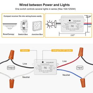 Suraielec 3 Way Wireless Light Switch, No Wiring, No WiFi, 100ft RF Range, Pre-Programmed, Expandable Wireless Wall Switch and Receiver Kit, Remote Control Light Fixture for Lamp, Ceiling Light, Fan