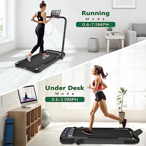 Murtisol 2 in 1 Folding Treadmill, 2.25HP Under Desk Electric Treadmill, Installation-Free with APP, Remote Control and LED Display, Portable Walking Machine for Home, Office & Gym,Black