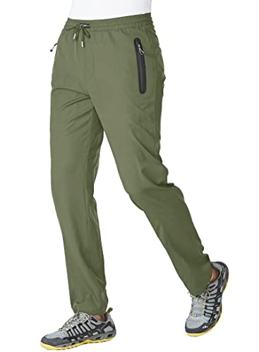 BASUDAM Men's Athletic Pants Thin Lightweight Quick Dry Zipper Pockets Outdoor Sports Pants for Running Jogging Hiking Army Green L