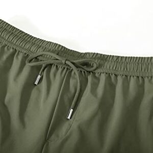 BASUDAM Men's Athletic Pants Thin Lightweight Quick Dry Zipper Pockets Outdoor Sports Pants for Running Jogging Hiking Army Green L