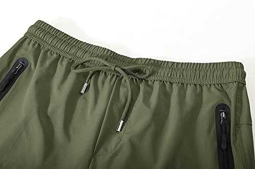 BASUDAM Men's Athletic Pants Thin Lightweight Quick Dry Zipper Pockets Outdoor Sports Pants for Running Jogging Hiking Army Green L