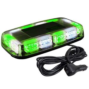 aspl 48led roof top strobe lights, high visibility emergency safety warning led mini strobe light bar with magnetic base for 12-24v snow plow, trucks, construction vehicles (green/white)