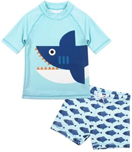 dilon toddler baby boys swimsuit shark bathing suits set-two piece short sleeve rashguard swimwear & swim trunks set(shark,12-18 months)