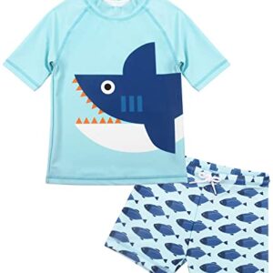 Dilon Toddler Baby Boys Swimsuit Shark Bathing Suits Set-Two Piece Short Sleeve Rashguard Swimwear & Swim Trunks Set(Shark,12-18 Months)