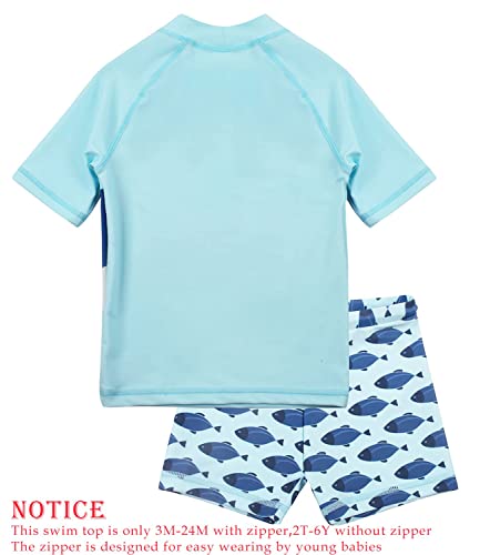 Dilon Toddler Baby Boys Swimsuit Shark Bathing Suits Set-Two Piece Short Sleeve Rashguard Swimwear & Swim Trunks Set(Shark,12-18 Months)