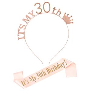 30th birthday girl sash headband,rose gold birthday tiara sash for women,birthday headpiece,30th birthday decorations for her