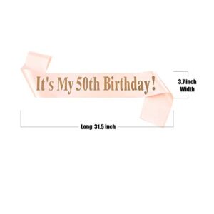 50th Birthday Sash and Rose Gold 50 Birthday Tiara Rhinestone Crown Headband for 50 Birthday Gift Party Decoration Women