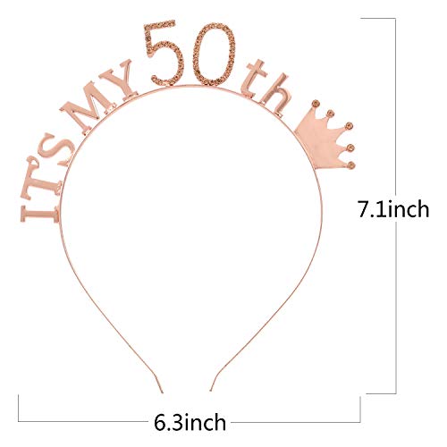 50th Birthday Sash and Rose Gold 50 Birthday Tiara Rhinestone Crown Headband for 50 Birthday Gift Party Decoration Women