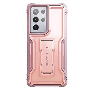 exoguard samsung galaxy s21 ultra 5g case, rubber shockproof full body cover case for samsung s21 ultra 5g phone 6.8 inch, built-in kickstand (pink)