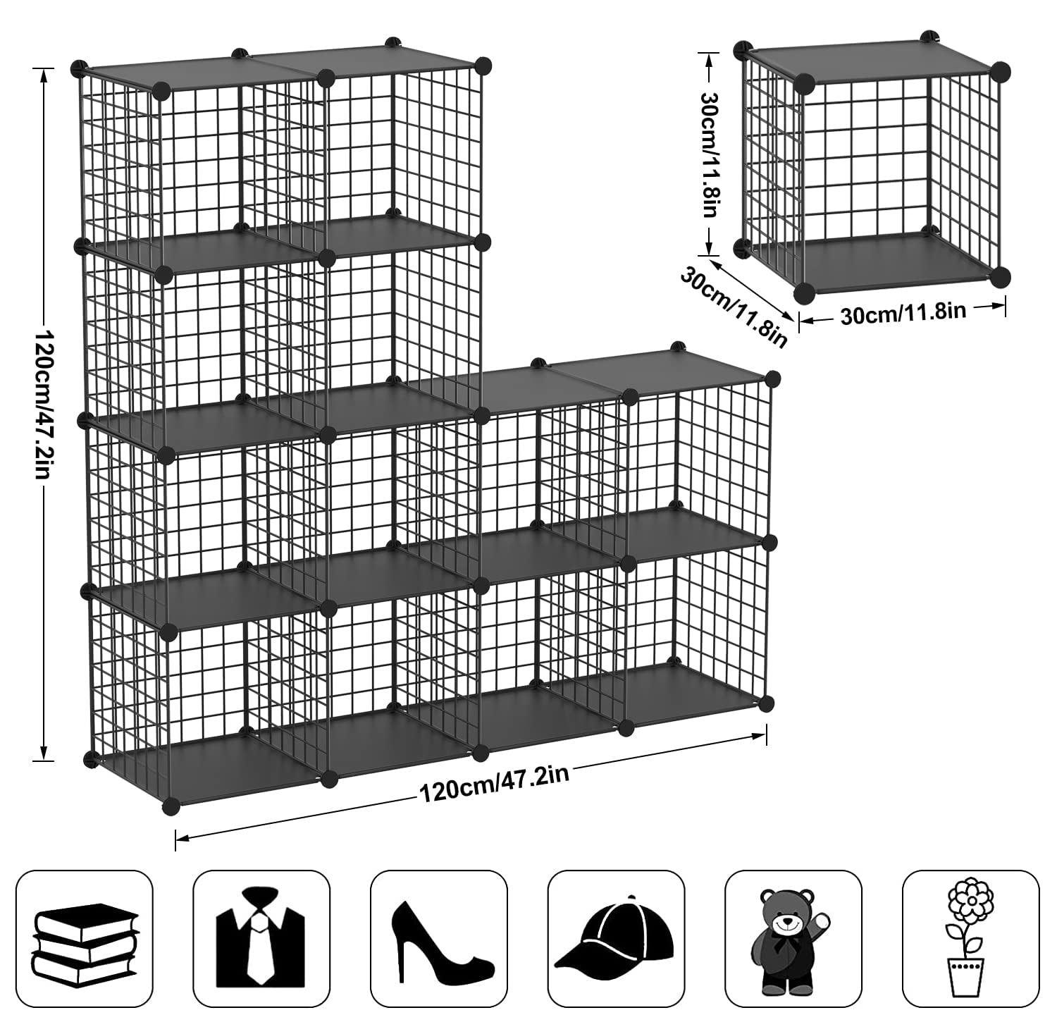 TUMUCUTE Wire Cube Storage Organizer, 12-Cube Metal Storage Shelves Bookshelf, Stackable Modular Closet Organizer for Bedroom Living Room, Office,Storage Shelves