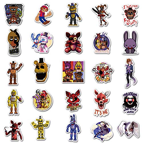 Five Nights at Freddy's Stickers 50 Pack Waterproof Stickers Laptop Bumper Skateboard Water Bottles Computer Terror Game Stickers