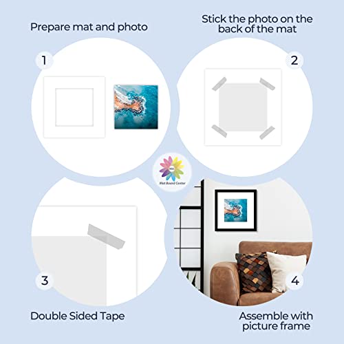 Mat Board Center, 12x12 White Mats for 8x8 Pictures - Acid Free, 4-ply Thickness, White Core, Bevel Cut - for Pictures, Photos, Framing - Pack of 12