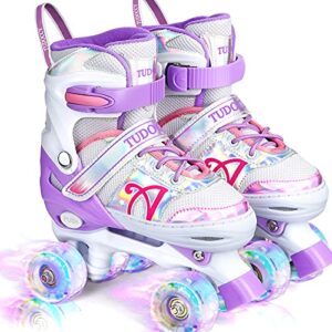 roller skates for kids, shine skates 4 size adjustable roller skates with light up wheels for girls, teens, outdoor rollerskates for beginners & advanced | purple, s - 10c-13c (small, purple)