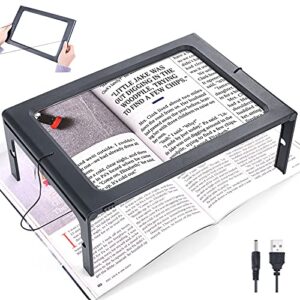 3x magnifying glass, lighted magnifying glass with 12 led lights, 2 power supply modes for evenly lit reading area, foldable magnifier for hands free reading, low vision and seniors