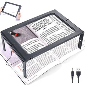 3X Magnifying Glass, Lighted Magnifying Glass with 12 LED Lights, 2 Power Supply Modes for Evenly Lit Reading Area, Foldable Magnifier for Hands Free Reading, Low Vision and Seniors