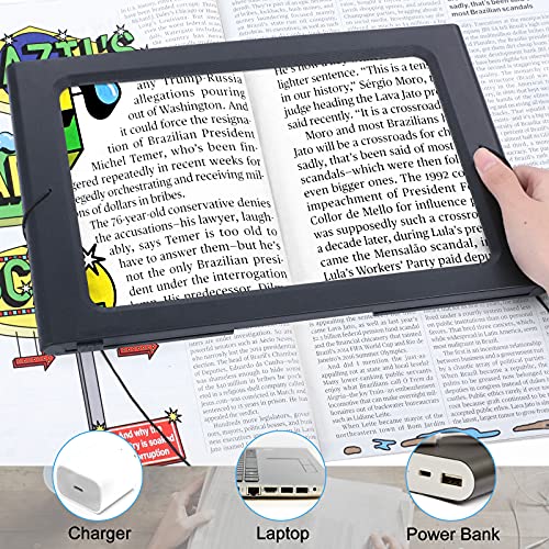 3X Magnifying Glass, Lighted Magnifying Glass with 12 LED Lights, 2 Power Supply Modes for Evenly Lit Reading Area, Foldable Magnifier for Hands Free Reading, Low Vision and Seniors