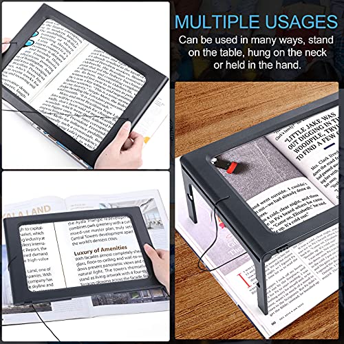 3X Magnifying Glass, Lighted Magnifying Glass with 12 LED Lights, 2 Power Supply Modes for Evenly Lit Reading Area, Foldable Magnifier for Hands Free Reading, Low Vision and Seniors