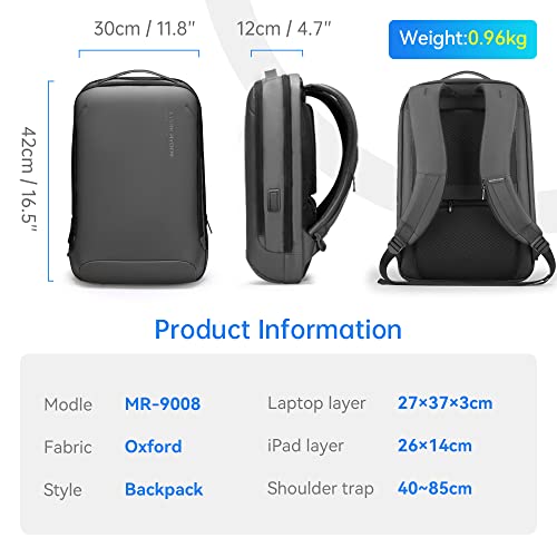 Muzee Laptop Backpack for Men,Slim Business Backpack With USB Plug Fits 15.6 inch PC,Structured Shell Design