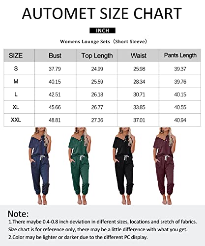 AUTOMET 2 Piece Outfits for Womens Lounge Pajamas Sets Short Sleeve Loungewear Soft Caual Comfy Dressy Tops Sweatsuits Pjs Sets Summer Outfits 2023 with Joggers Sweatpants