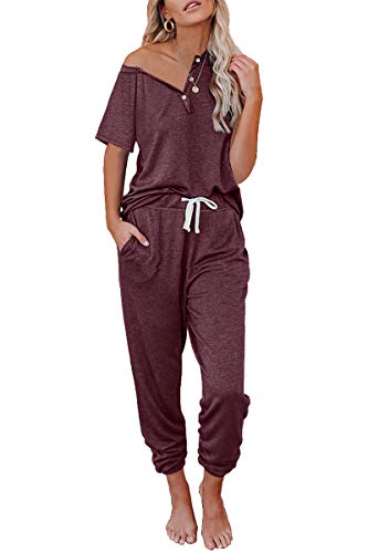 AUTOMET 2 Piece Outfits for Womens Lounge Pajamas Sets Short Sleeve Loungewear Soft Caual Comfy Dressy Tops Sweatsuits Pjs Sets Summer Outfits 2023 with Joggers Sweatpants