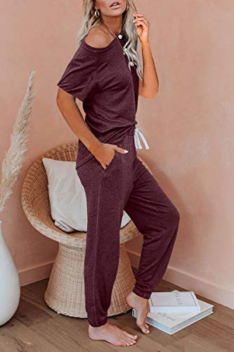 AUTOMET 2 Piece Outfits for Womens Lounge Pajamas Sets Short Sleeve Loungewear Soft Caual Comfy Dressy Tops Sweatsuits Pjs Sets Summer Outfits 2023 with Joggers Sweatpants