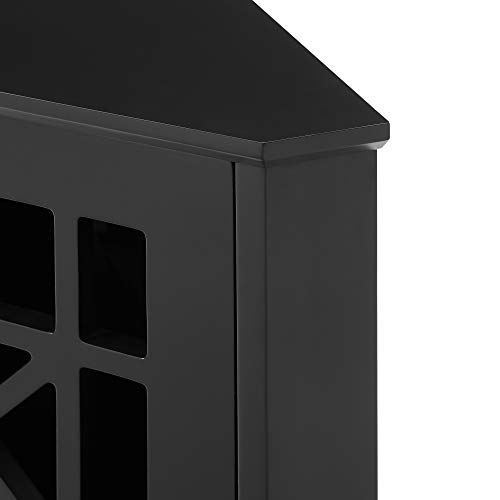 Walker Edison Ronne 2 Door Corner Accent Table with Fretwork Detail, 32 Inch, Black