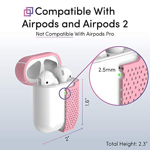 TALK WORKS AirPods Case Cover with Keychain - Protective Hard Silicone Skin for AirPods Keychain Case Clip Carabiner Wireless Charging Compatible with Apple Air Pod Carrying Case Series 1 & 2 - Pink